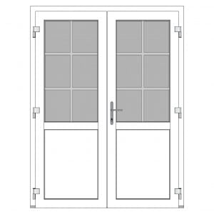 Dubbele kunststof deur 1600 x 2100 mm met borstwering en roeden Dubbele kunststof deur 1600 x 2100 mm met borstwering en roeden