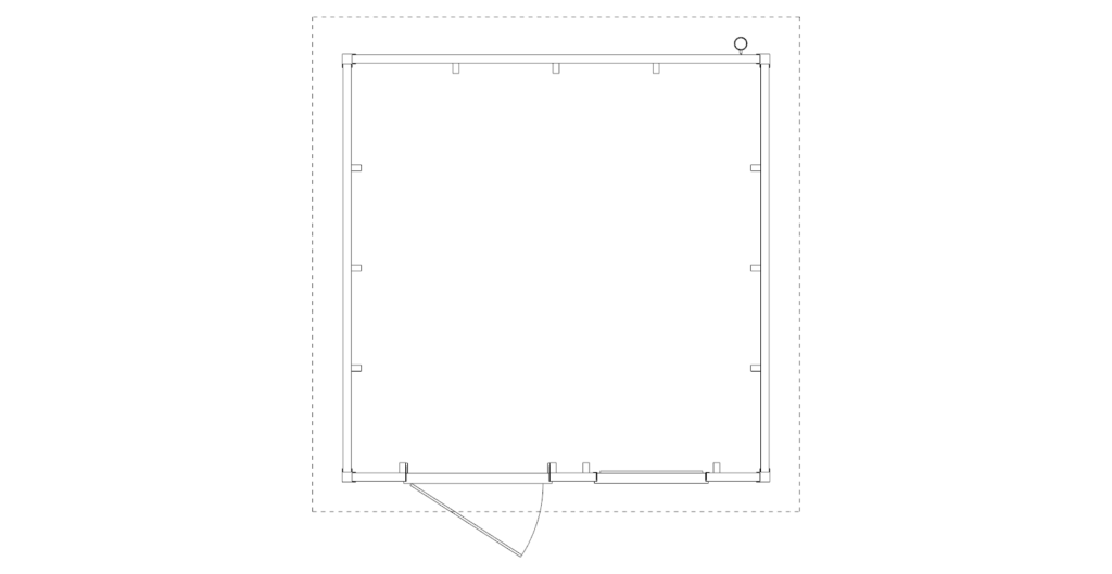 Plattegrond kunststof tuinhuis Milano met enkele deur en enkel raam voor zelfbouw.