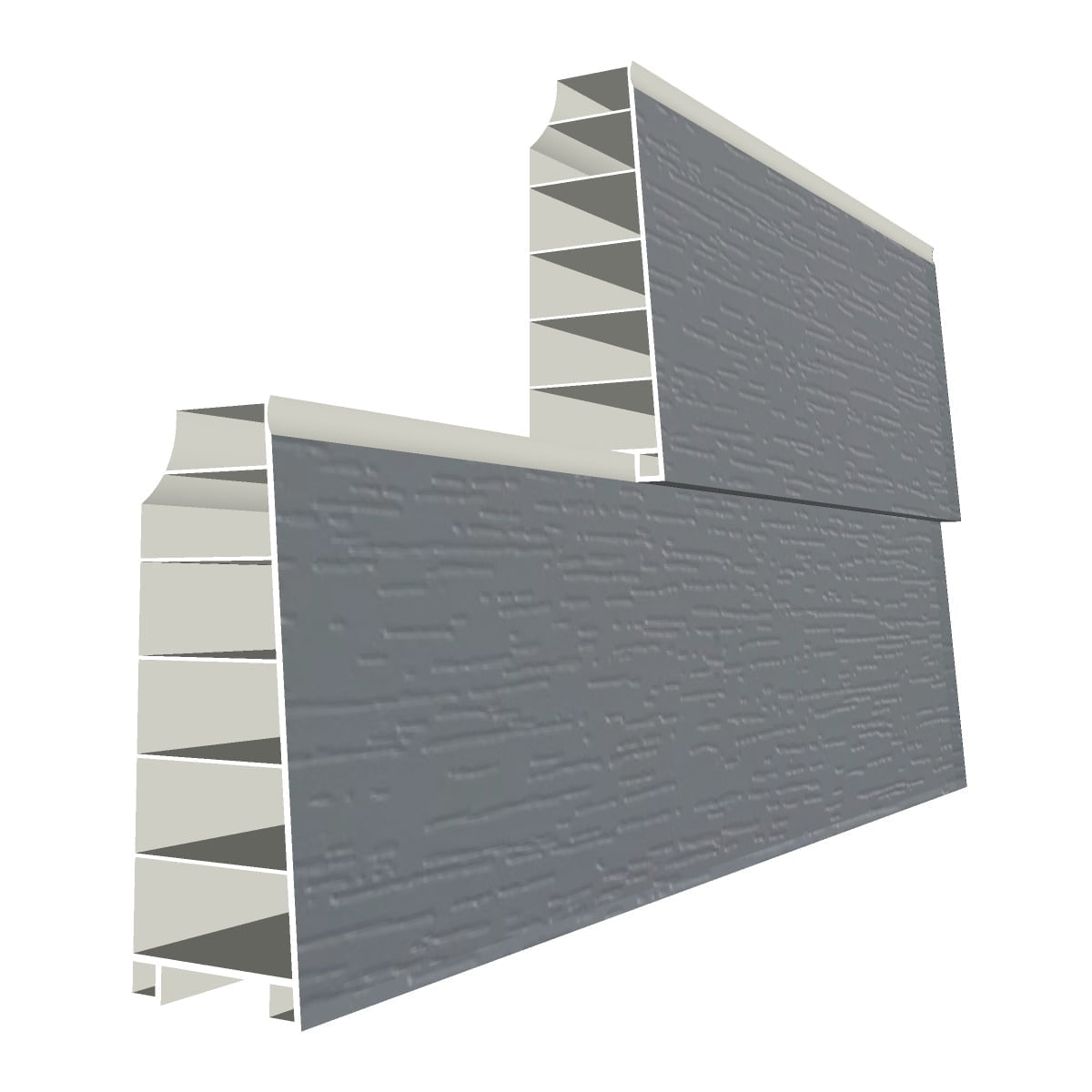 Kunststof wandprofiel 58 mm met fijne, kleurechte houtnerffolie in diverse RAL-kleuren geschikt voor zelfbouw van een kunststof tuinhuis, berging, aanbouw, garage, tuinkantoor of praktijkruimte