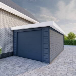 Kunststof aanbouw garage vlakdak sectionaaldeur