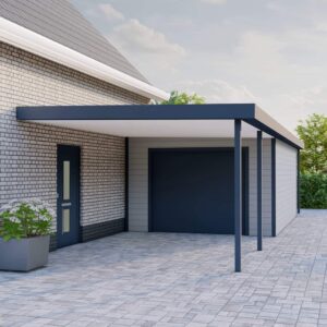 Kunststof aanbouw garage vlakdak met carport