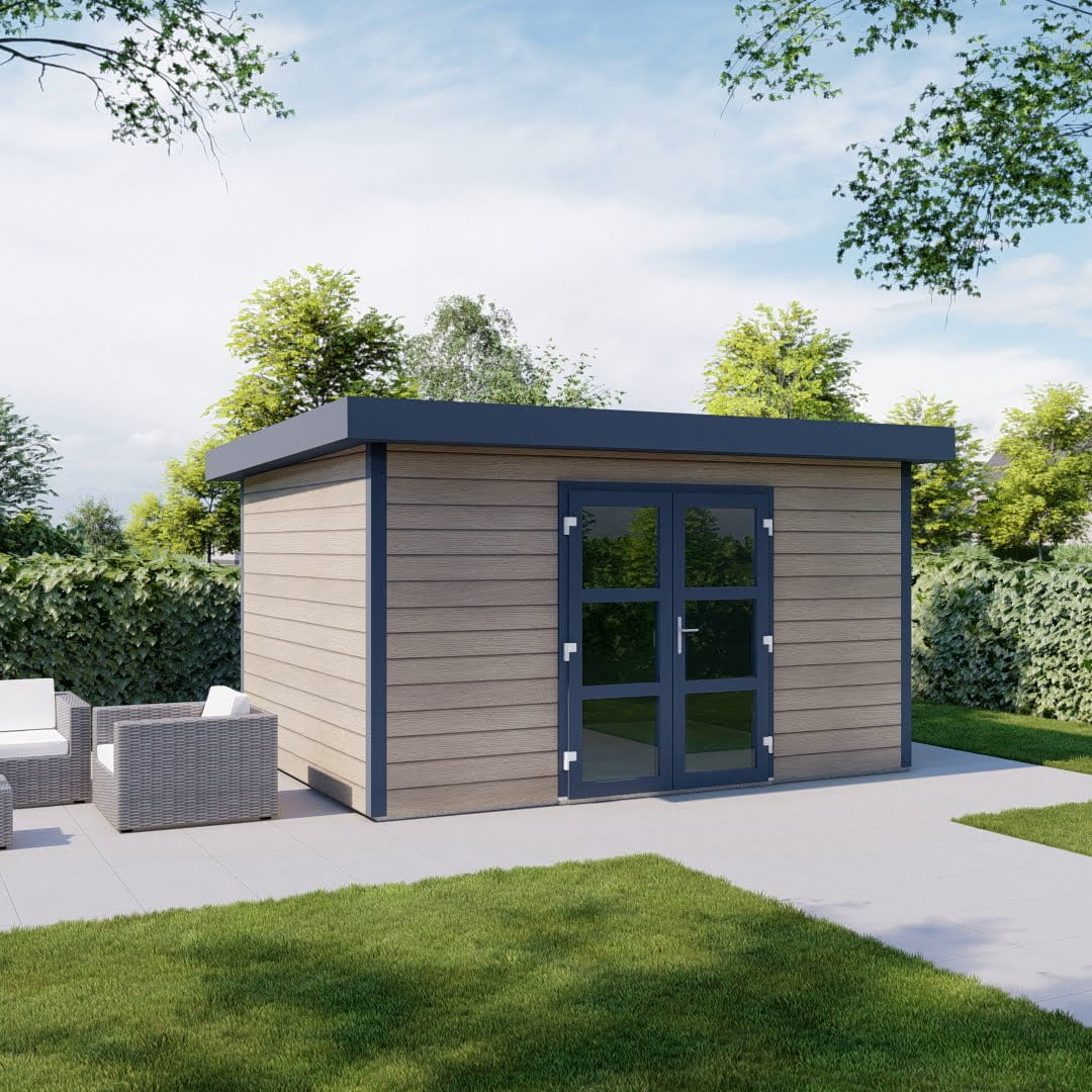 Kunststof tuinhuis Milano dubbele deur anteak antraciet