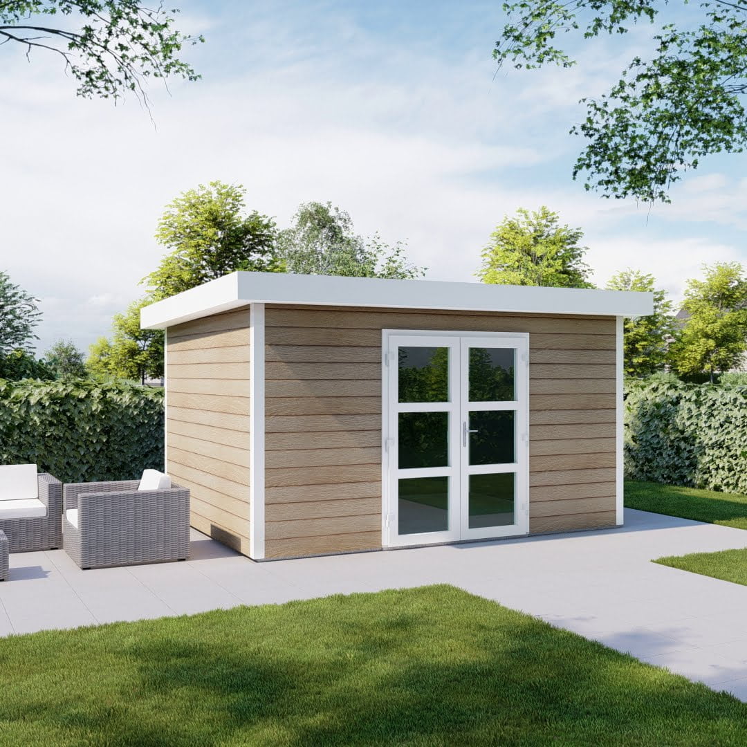 Kunststof tuinhuis Milano dubbele deur eiken wit