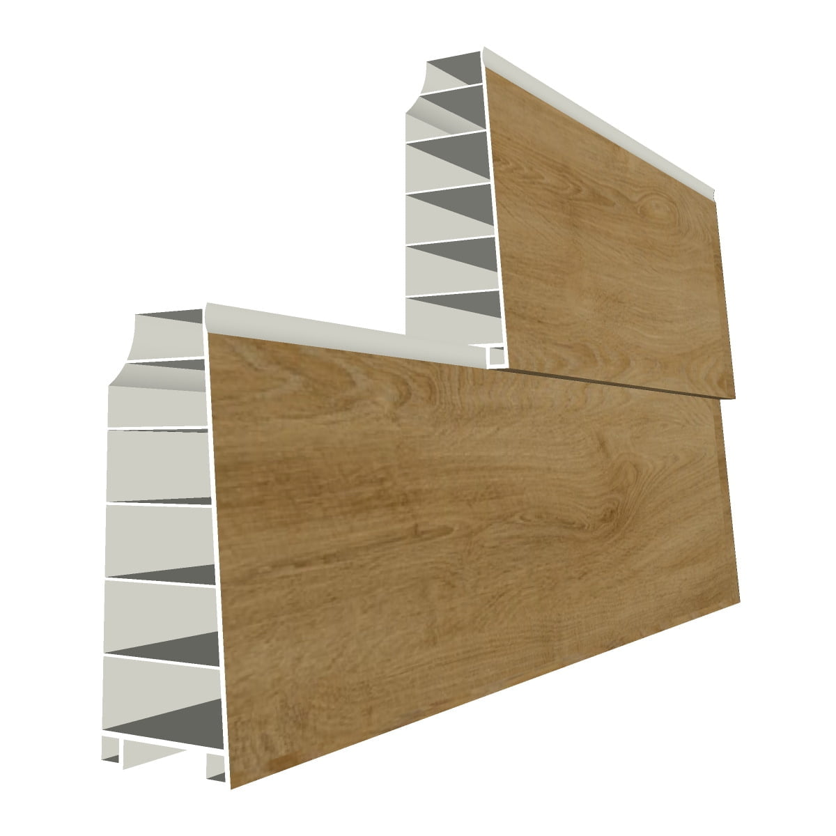 Kunststof wandprofiel 58 mm houtlook diverse houtdecoren met fijne, kleurechte houtnerffolie geschikt voor zelfbouw van een kunststof tuinhuis, berging, aanbouw, garage, tuinkantoor of praktijkruimte