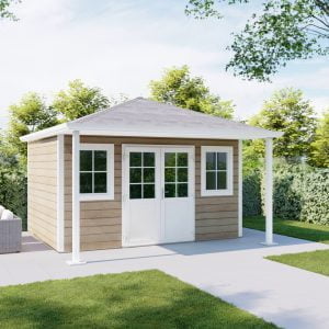 Kunststof tuinhuis Toscane piramidedak luifel