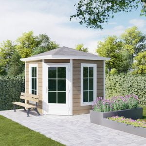 Vijfhoek tuinhuis Valencia enkele deur hoog glas