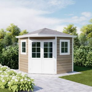 Vijfhoek tuinhuis Valencia dubbele deur half glas