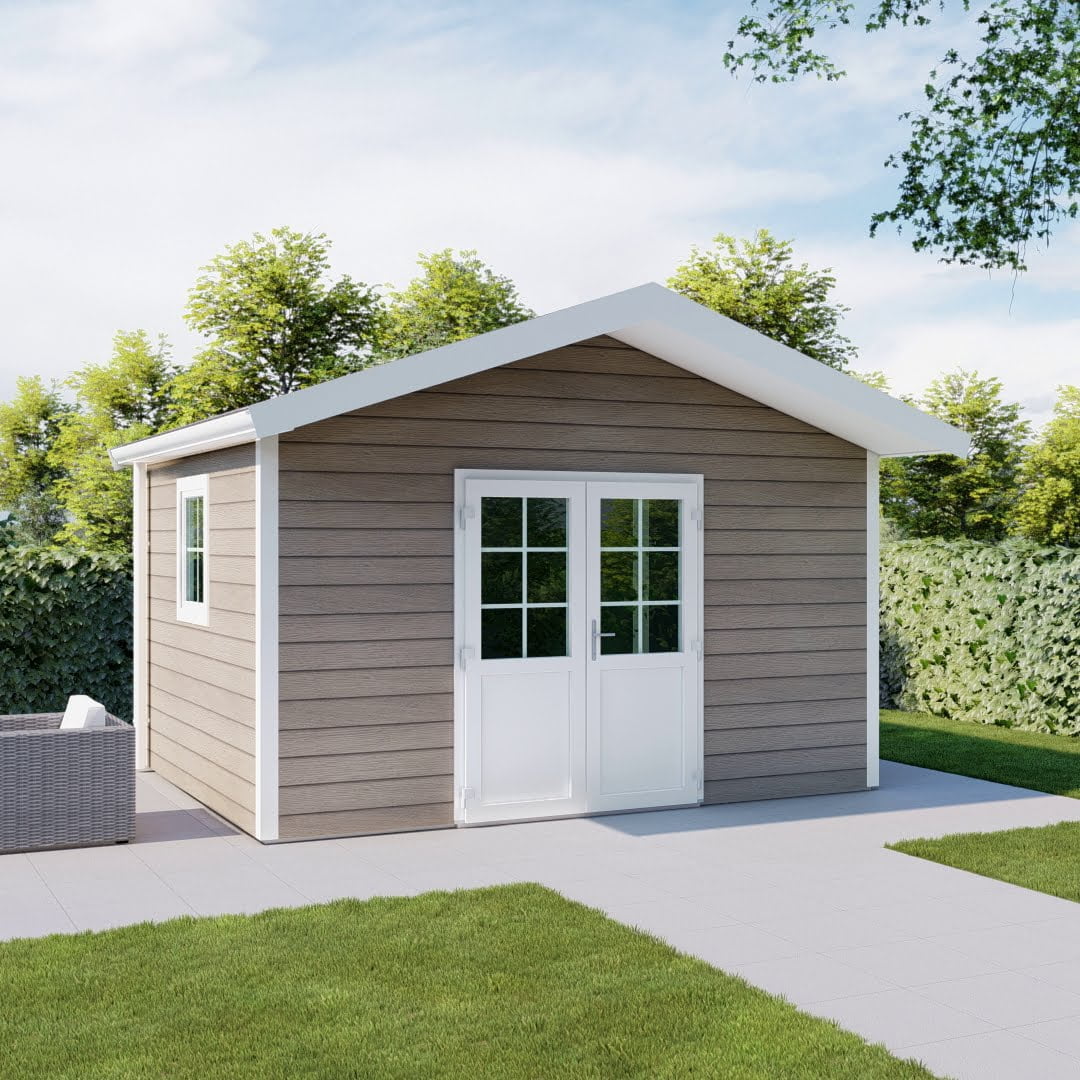 Kunststof tuinhuis Verona dubbele deur anteak wit